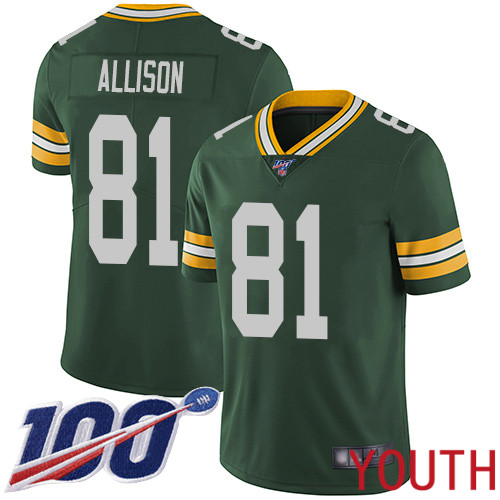 Green Bay Packers Limited Green Youth #81 Allison Geronimo Home Jersey Nike NFL 100th Season Vapor Untouchable->youth nfl jersey->Youth Jersey